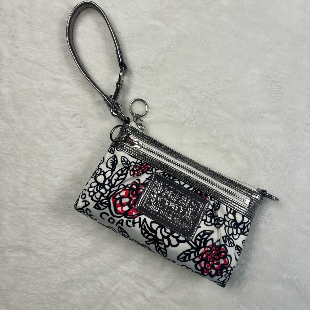 Coach White and Pink Floral Wristlet / Purse